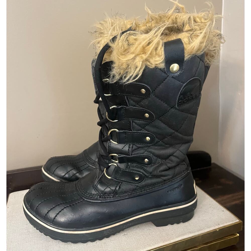 Sorel Tofino Canvas Waterproof Boots Faux Fur Womens Size 8 Black NL1779-010